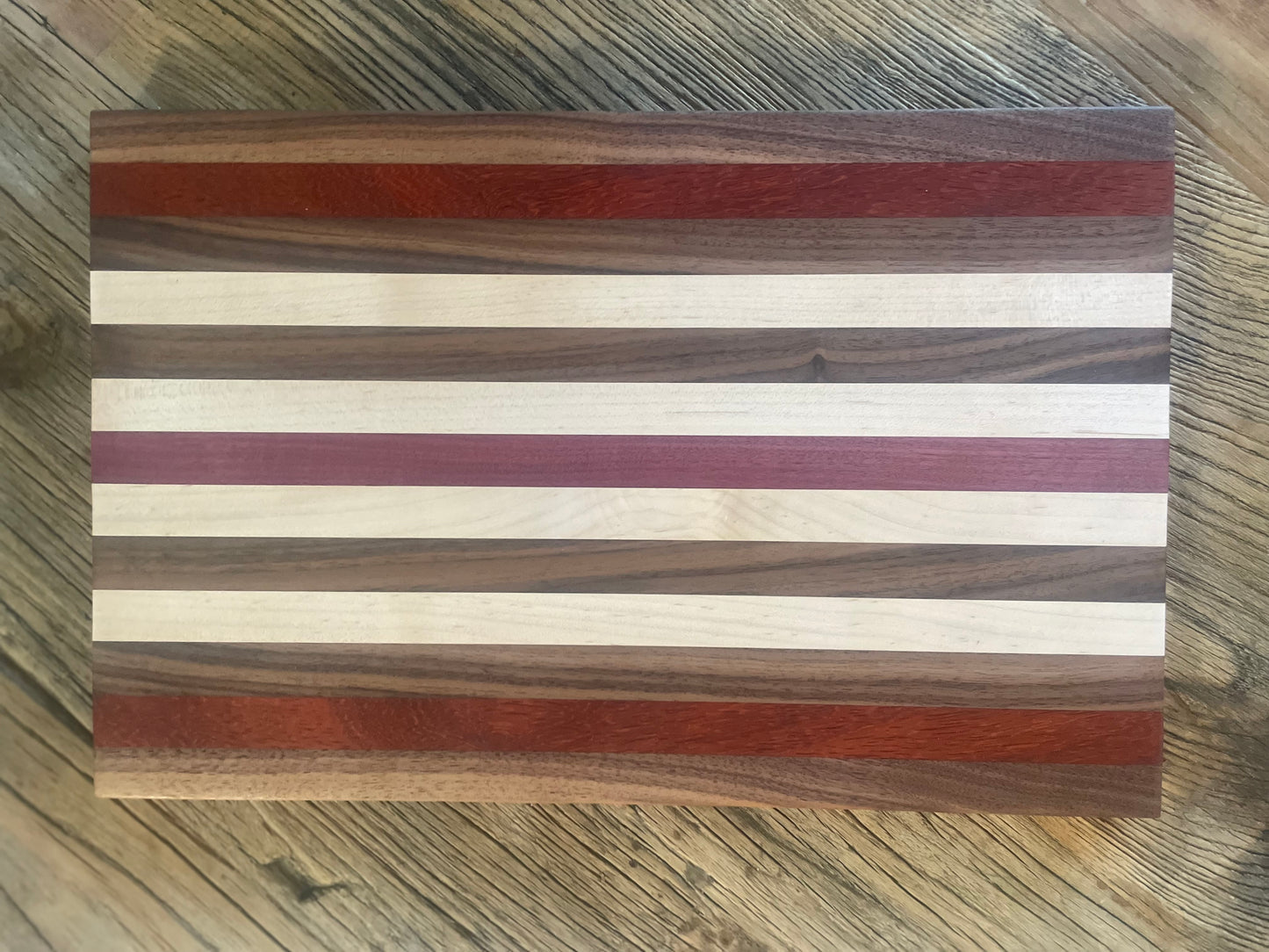 24M022 - Mixed Black Walnut, Padauk, Maple & Purpleheart Board