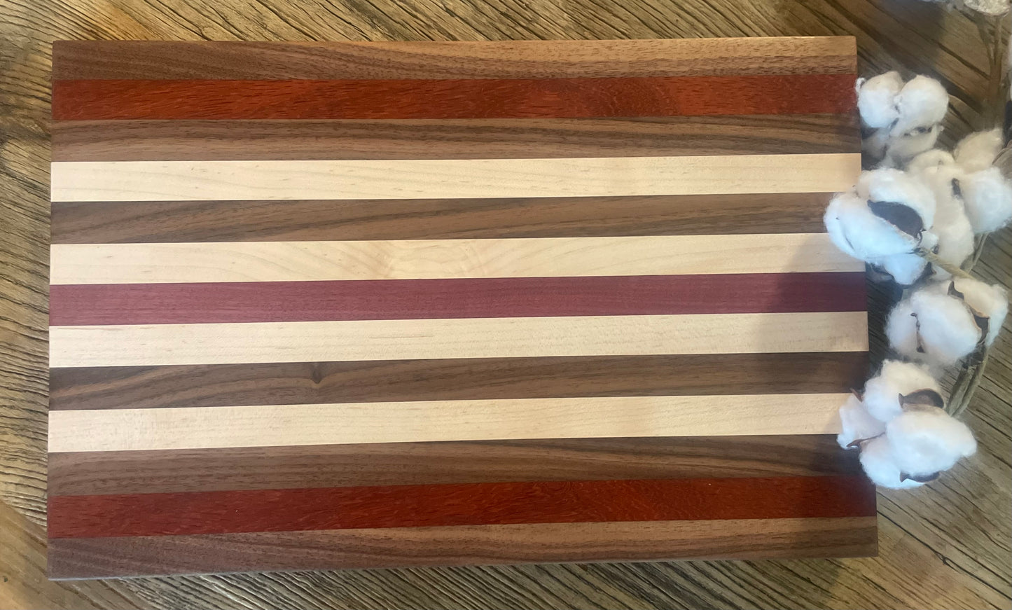 24M022 - Mixed Black Walnut, Padauk, Maple & Purpleheart Board