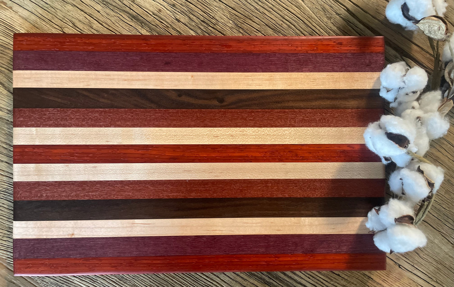 24M024 - Mixed Padauk, Purpleheart, Maple, Santo Mahogany & Black Walnut Board
