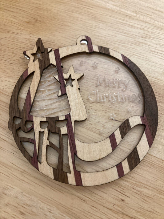 Whimsical Joined Wood & Acrylic Trees Ornament