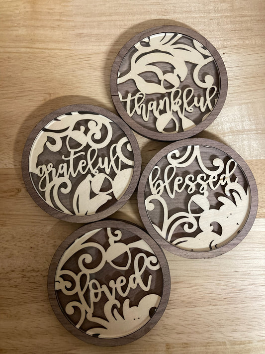 Multi Wood & Acrylic Layered Coaster Set