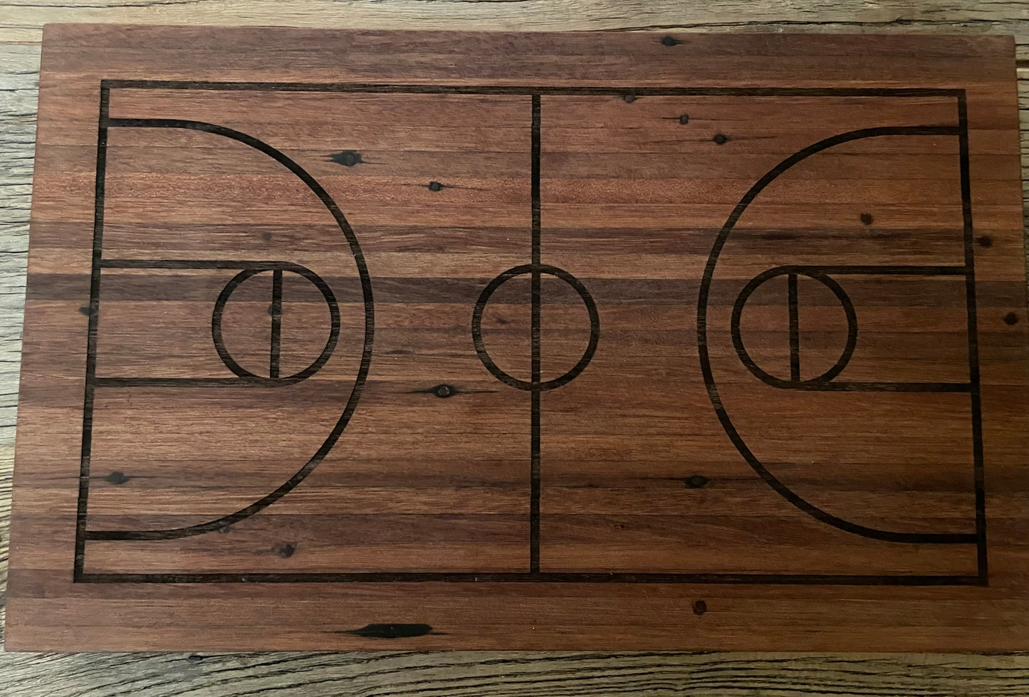 25M015 - Engraved Mixed Joined Mahogany Board - Reclaimed YMCA